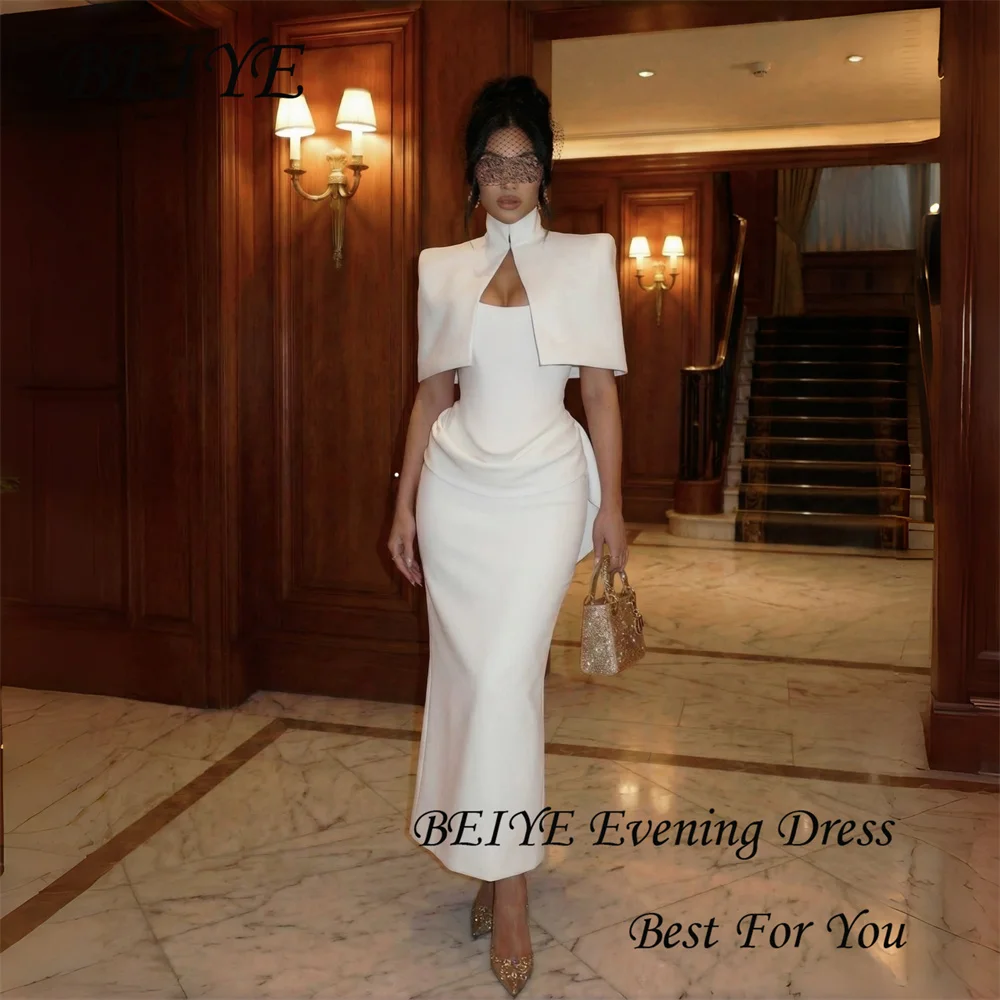 BEIYE Classic White Sheath Evening Dresses With Jacket 2026 Pleat High Collar Prom Dress Party Gown Customized فساتين س
BEIYE Classic White Sheath Evening Dresses With Jacket 2026 Pleat High Collar Prom Dress Party Gown Customized فساتين س