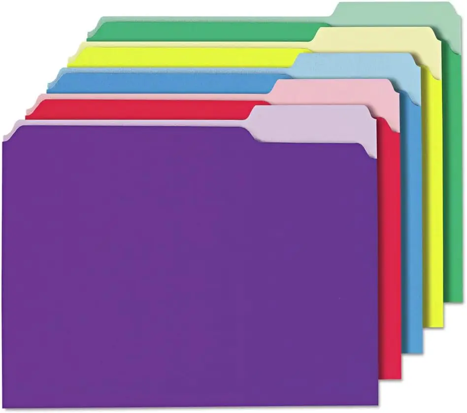 UNV12306 1/3-Cut Assorted Tab Interior File Folders - Letter Size, Assorted Colors (100/Box)
UNV12306 1/3-Cut Assorted Tab Interior File Folders - Letter Size, Assorted Colors (100/Box)