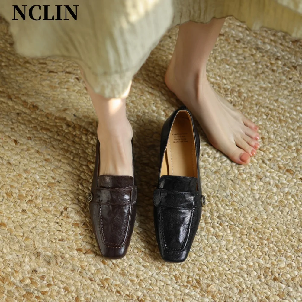 Loafers Women Square Toe 2025 New Genuine Leather Ladies Shoes Slip-on Vintage Buckle Classic Spring Shoes Women
Loafers Women Square Toe 2025 New Genuine Leather Ladies Shoes Slip-on Vintage Buckle Classic Spring Shoes Women