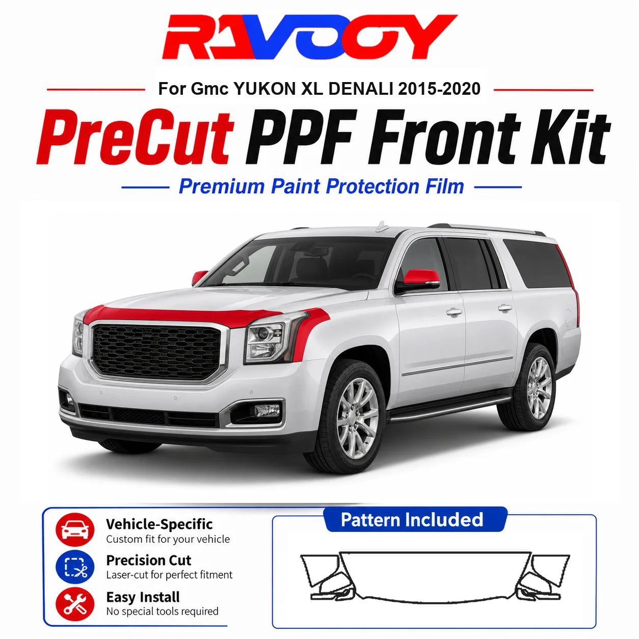 8.5mil TPU Precut PPF Kit For GMC YUKON XL DENALI 2015-2020 - Hood, Fenders & Mirror Set - Self-Healing Clear Bra Film
8.5mil TPU Precut PPF Kit For GMC YUKON XL DENALI 2015-2020 - Hood, Fenders & Mirror Set - Self-Healing Clear Bra Film