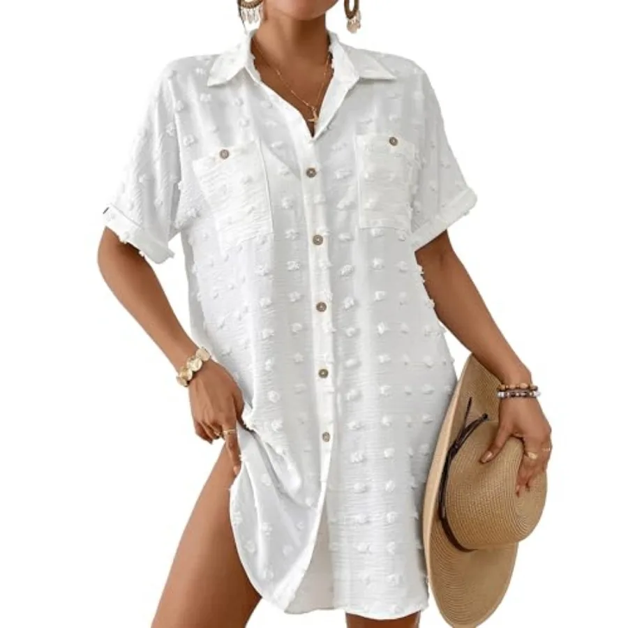 Bsubseach Swimsuit Coverup for Women Swiss Dot Bathing Suit Swimwear Button Down Beach Shirt Cover Up Resort Wear
Bsubseach Swimsuit Coverup for Women Swiss Dot Bathing Suit Swimwear Button Down Beach Shirt Cover Up Resort Wear