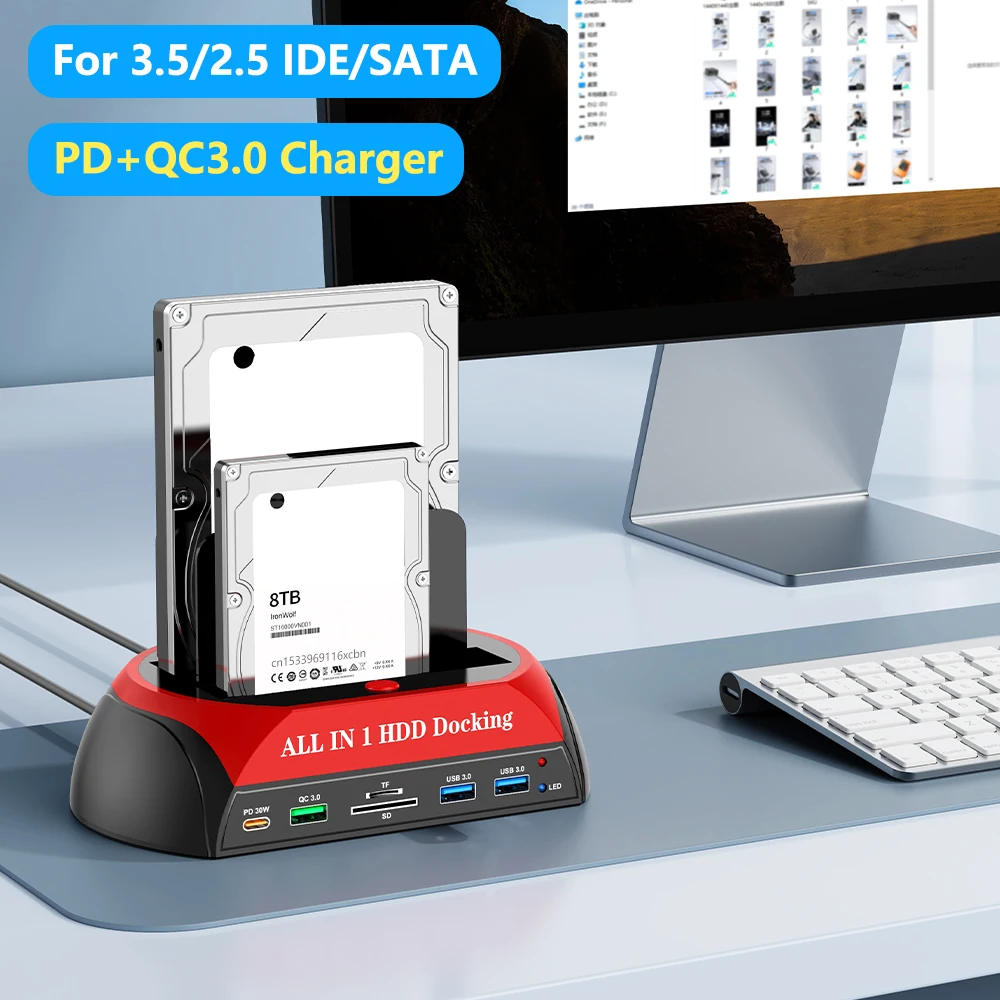 USB3.0 To 2.5/3.5inch SATA IDE HDD SSD Hard Drive SD TF Card Reader with PD QC3.0 Fast Charging Hard Disk Docking Station
USB3.0 To 2.5/3.5inch SATA IDE HDD SSD Hard Drive SD TF Card Reader with PD QC3.0 Fast Charging Hard Disk Docking Station