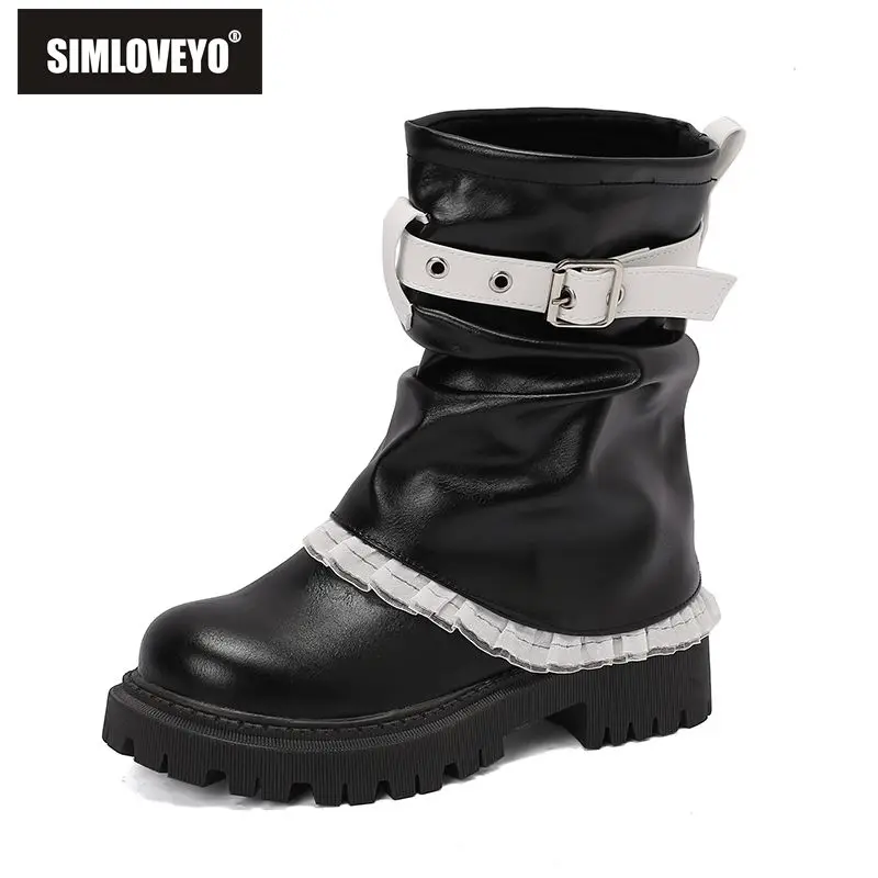 SIMLOVEYO New Design Women Ankle Boots Round Toe Thick Heels 4cm Belt Buckle Metal Decoration Plus Size 41 42 43 Casual Booties
SIMLOVEYO New Design Women Ankle Boots Round Toe Thick Heels 4cm Belt Buckle Metal Decoration Plus Size 41 42 43 Casual Booties