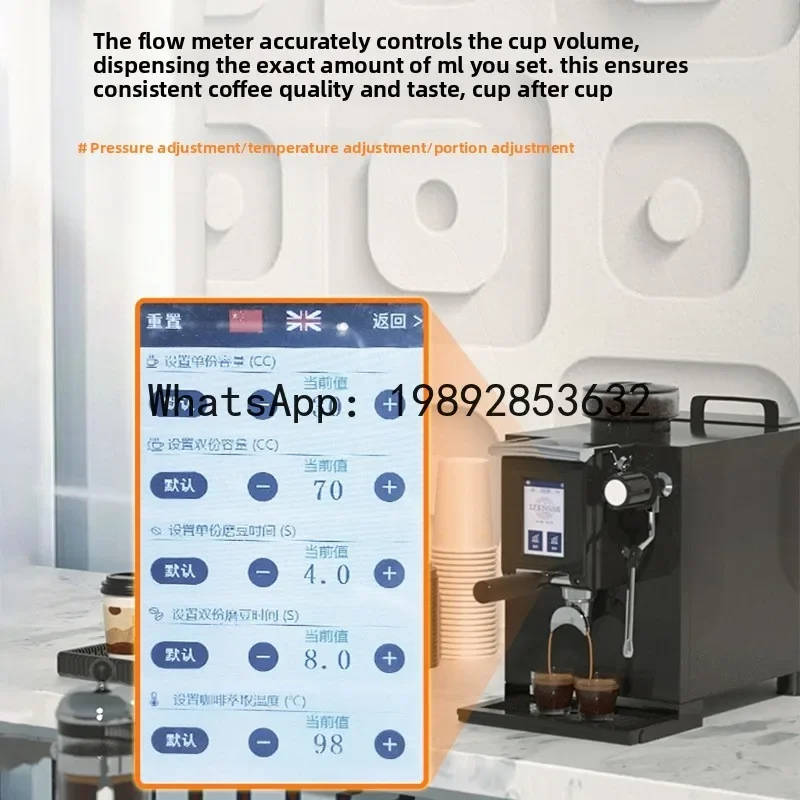 Commercial coffee machine italian style, dual boiler, semiautomatic, compact design, integrated grinder perfect for
Commercial coffee machine italian style, dual boiler, semiautomatic, compact design, integrated grinder perfect for