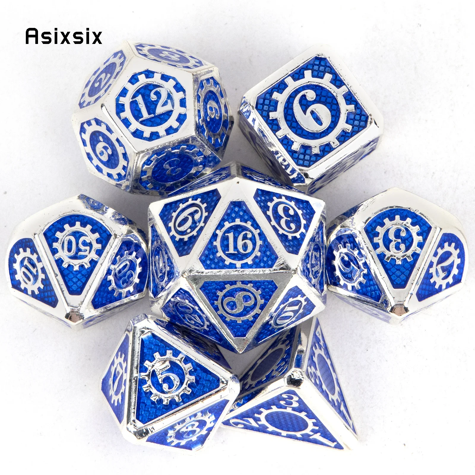 7 Pcs Blue White Gear Wheel Metal Dice Solid Metal Polyhedral Dice Set Suitable for Role-Playing RPG Board Game Card Game
7 Pcs Blue White Gear Wheel Metal Dice Solid Metal Polyhedral Dice Set Suitable for Role-Playing RPG Board Game Card Game