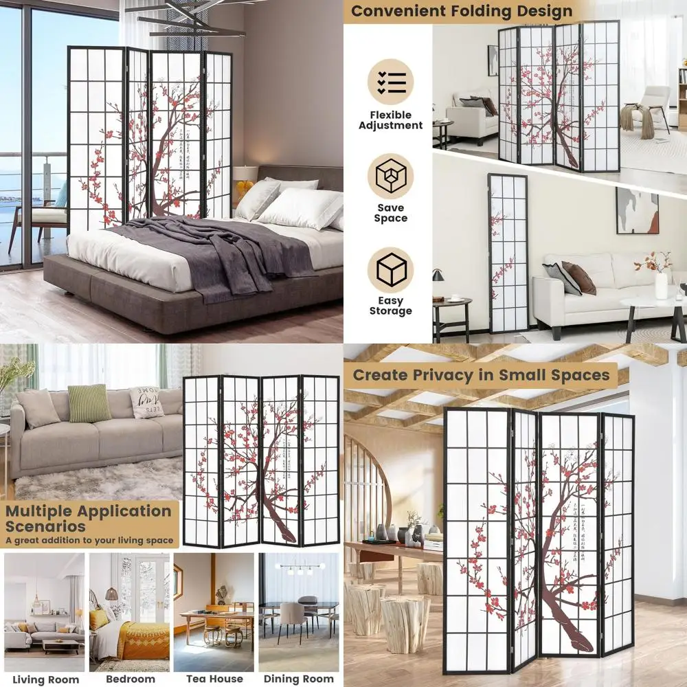 6ft Japanese-Style Folding Shoji Screen Room Divider with Plum Blossom Design, Solid Wood Frame for Home Office
6ft Japanese-Style Folding Shoji Screen Room Divider with Plum Blossom Design, Solid Wood Frame for Home Office