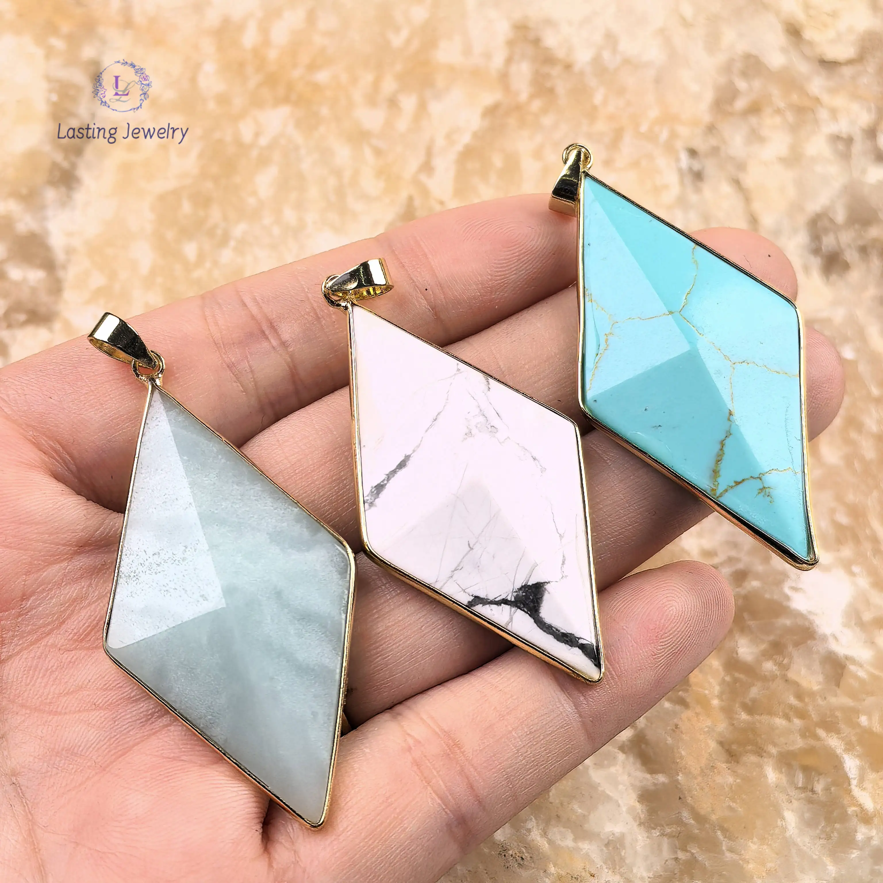 Faceted Amazonite Rhombus Pendant Gold Plated White Green Turquoise Slice Slab Geometric Charms Pendulum Necklace Jewelry Making
Faceted Amazonite Rhombus Pendant Gold Plated White Green Turquoise Slice Slab Geometric Charms Pendulum Necklace Jewelry Making