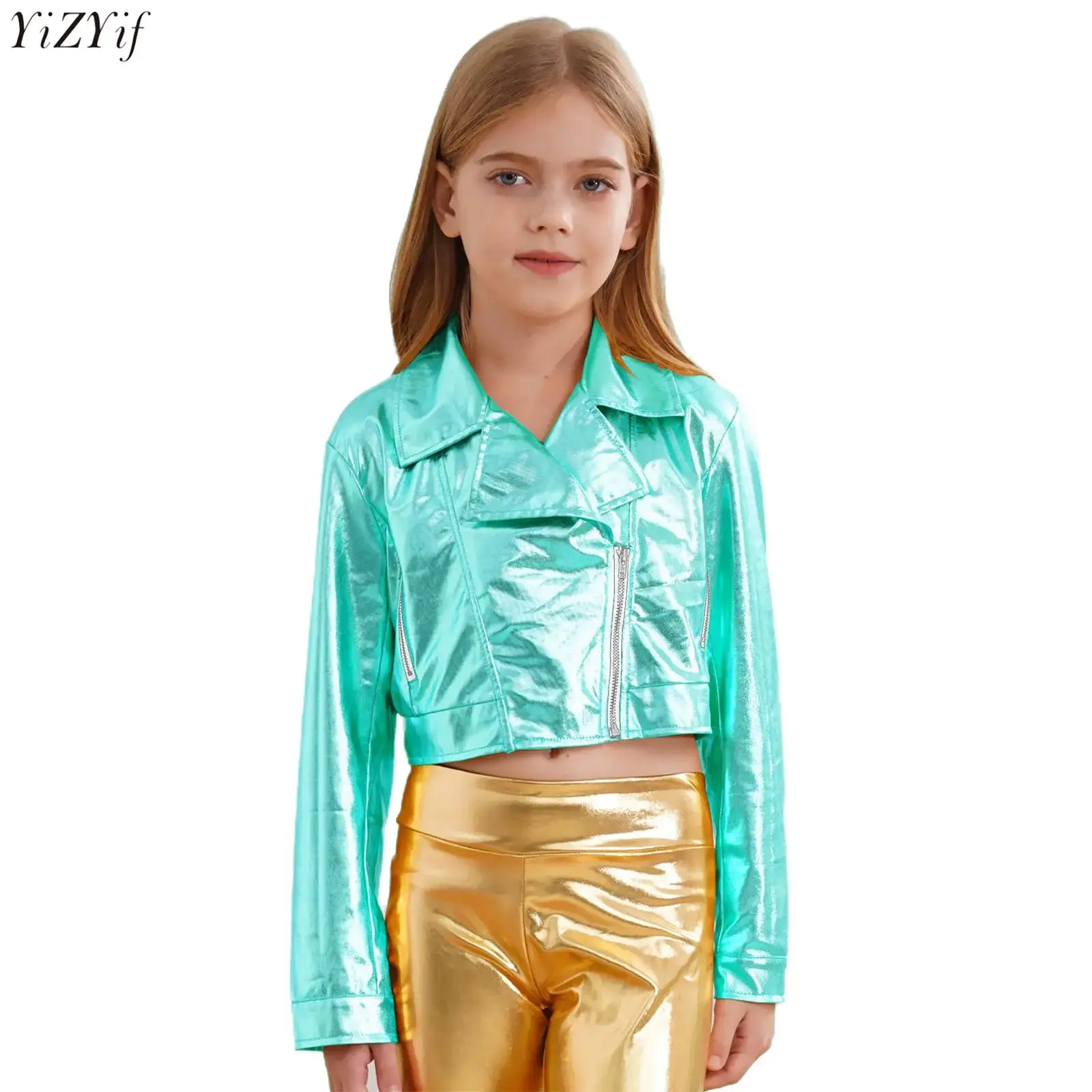 Kids Girls Jacket Hip-Hop Dance Tops Holography Metallic Zipper Turn-Down Collar Long Sleeve Coat Outwear Motorcycle Streetwear
Kids Girls Jacket Hip-Hop Dance Tops Holography Metallic Zipper Turn-Down Collar Long Sleeve Coat Outwear Motorcycle Streetwear