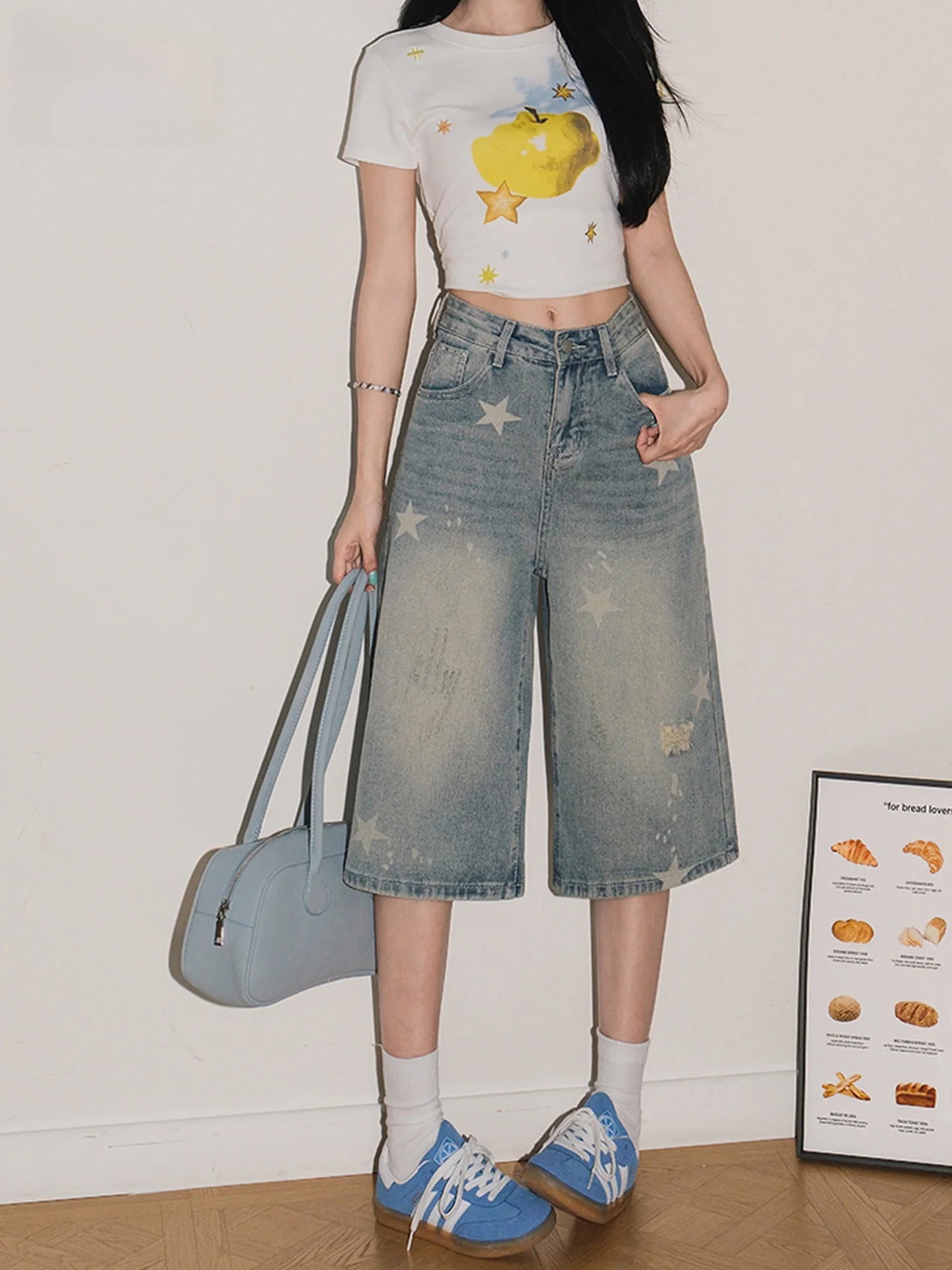 American Style High Waist Seven Inch Denim Jeans Women's Loose Slimming Vintage Faded Wide Leg mid Length Casual Jeans
American Style High Waist Seven Inch Denim Jeans Women's Loose Slimming Vintage Faded Wide Leg mid Length Casual Jeans