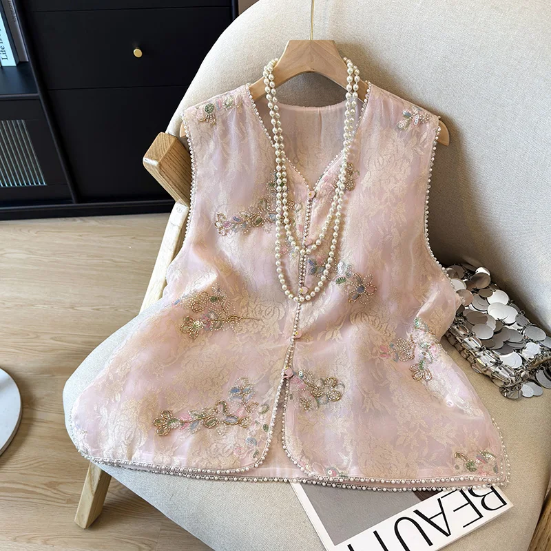 2026 Summer New Chinese Style Heavy Sequins Beaded Round Neck Sleeveless Vest Women Light Luxury Top Apricot Pink
2026 Summer New Chinese Style Heavy Sequins Beaded Round Neck Sleeveless Vest Women Light Luxury Top Apricot Pink