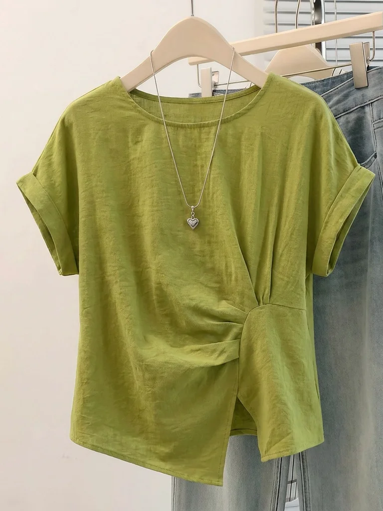 Slimming Green Short Sleeve Women's Shirt Ultra Cute Shoulder Length Split Uneven Korean Style Commute Wind plus Size Fashion
Slimming Green Short Sleeve Women's Shirt Ultra Cute Shoulder Length Split Uneven Korean Style Commute Wind plus Size Fashion