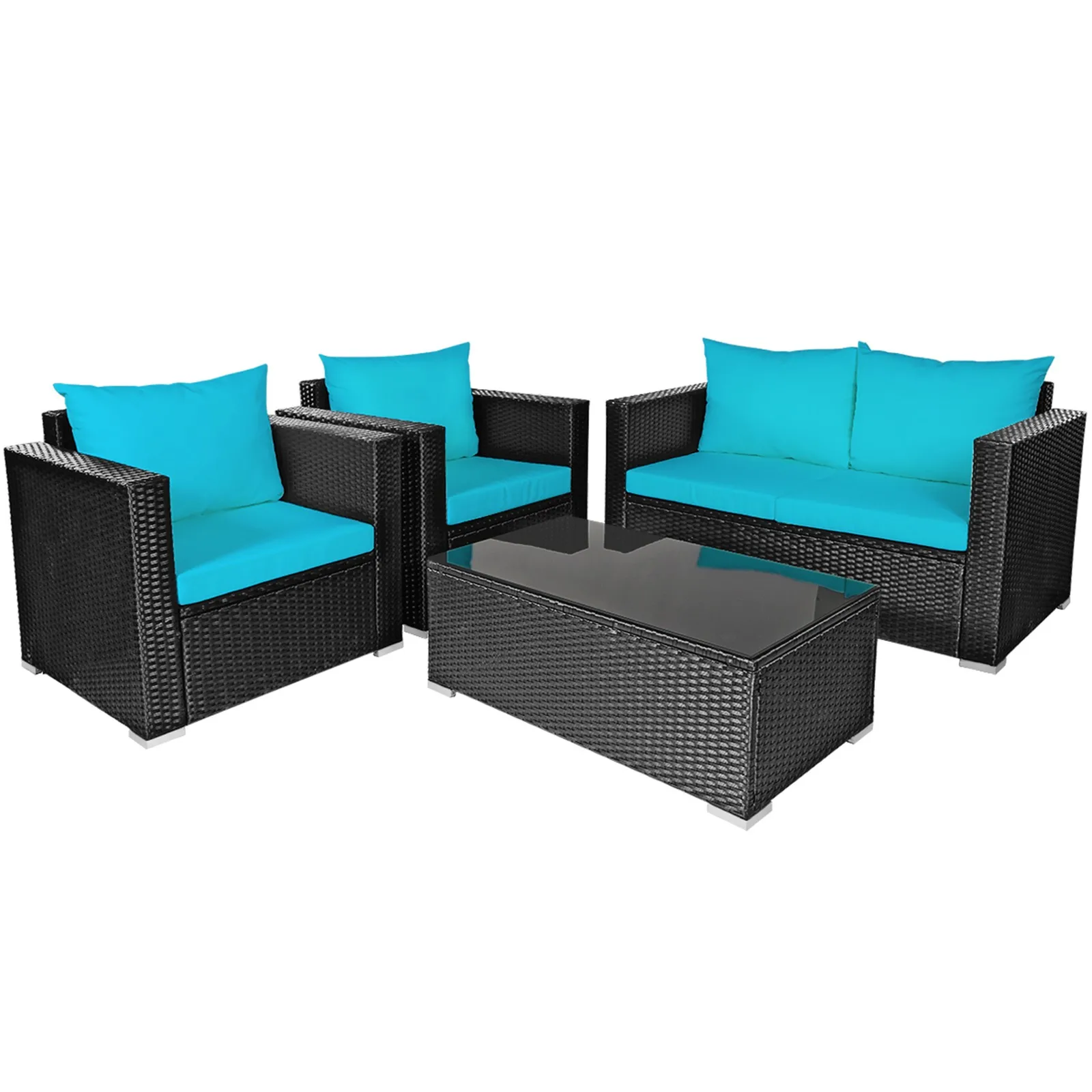 8PCS Rattan Patio Conversation Set Outdoor Furniture Set w/ Turquoise Cushions
8PCS Rattan Patio Conversation Set Outdoor Furniture Set w/ Turquoise Cushions