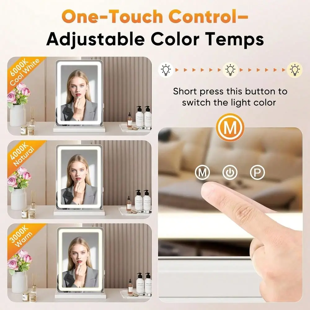 LED Vanity Mirror With Dimmable 3 Color Modes, Memory Function, USB Charging, Aluminum Frame, Lighted Makeup Mirror For Desk, B
LED Vanity Mirror With Dimmable 3 Color Modes, Memory Function, USB Charging, Aluminum Frame, Lighted Makeup Mirror For Desk, B
