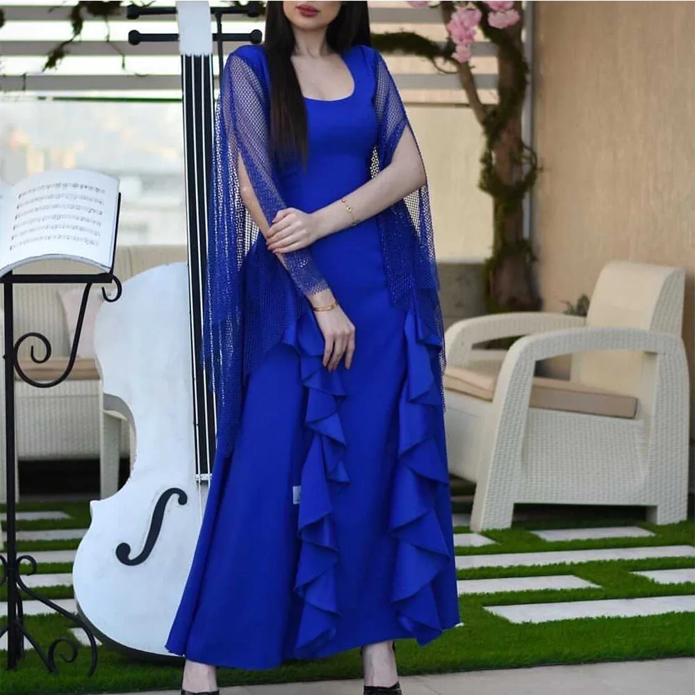 Elegant Royal Blue Trumpet Sleeveless Long Floor Length Saudi Dresses Ruffles Prom Dress
Elegant Royal Blue Trumpet Sleeveless Long Floor Length Saudi Dresses Ruffles Prom Dress