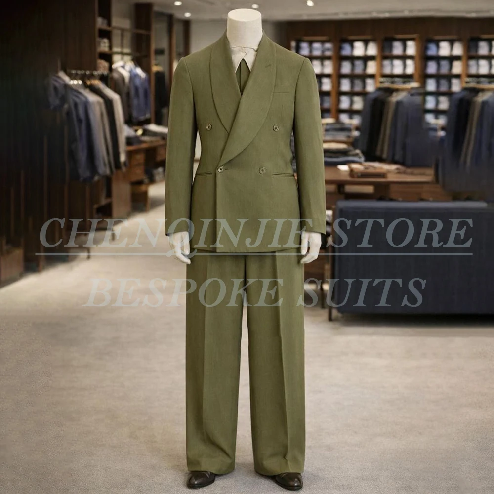 Vintage Shawl Lapel Double Breasted Men's Suits Customized Straight 2 Piece Jacket Pants Full Sets Elegant Wedding Blazer
Vintage Shawl Lapel Double Breasted Men's Suits Customized Straight 2 Piece Jacket Pants Full Sets Elegant Wedding Blazer