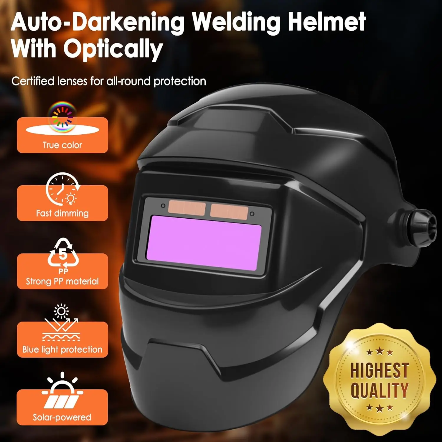 True Color Solar Auto Darkening Welding Helmet – Large Viewing Screen, Automatic Dimming, Head-Mounted, for TIG/MIG/MMA
True Color Solar Auto Darkening Welding Helmet – Large Viewing Screen, Automatic Dimming, Head-Mounted, for TIG/MIG/MMA