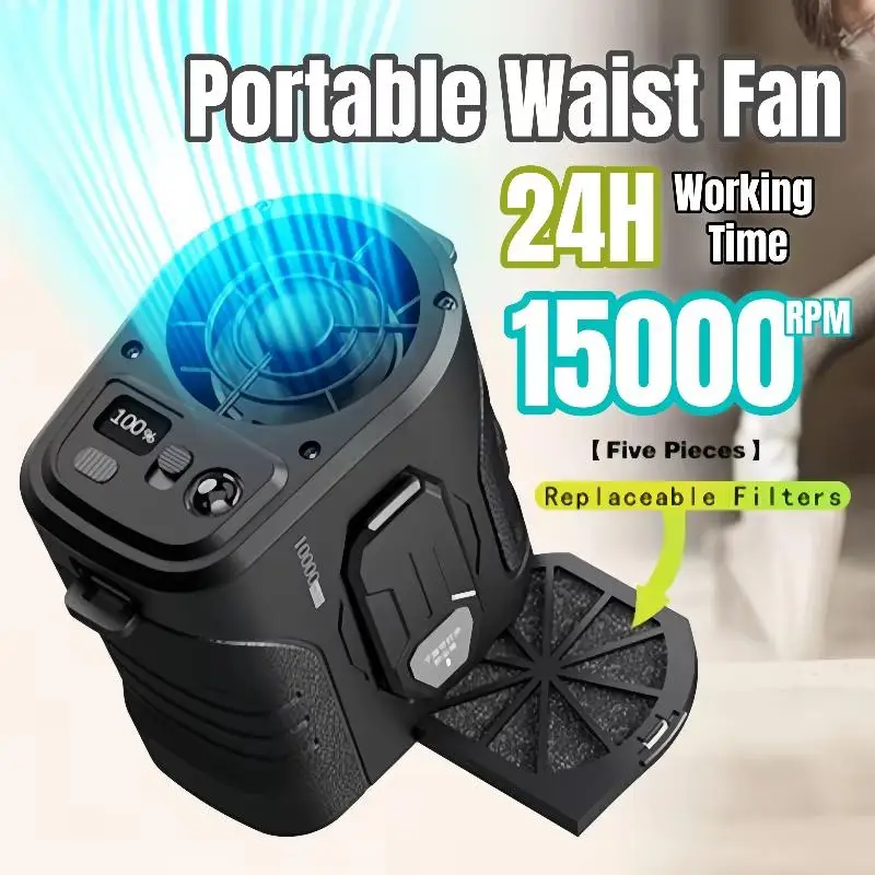 New 10000mAh Waist Fan Rechargeable Portable Fan 15000RPM Strong Airflow Wearable Belt Fan for Clothes Shirt Hiking Outdoor
New 10000mAh Waist Fan Rechargeable Portable Fan 15000RPM Strong Airflow Wearable Belt Fan for Clothes Shirt Hiking Outdoor