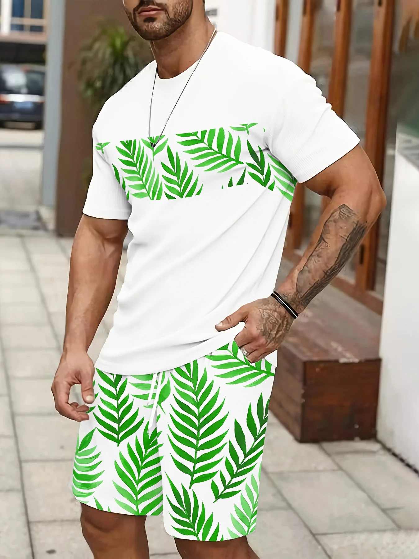 Men's Summer Casual 3D Printed Tropical Palm Short-sleeved and Short-shorts Set Round Neck Polyester Knit Fashionable Outfit
Men's Summer Casual 3D Printed Tropical Palm Short-sleeved and Short-shorts Set Round Neck Polyester Knit Fashionable Outfit