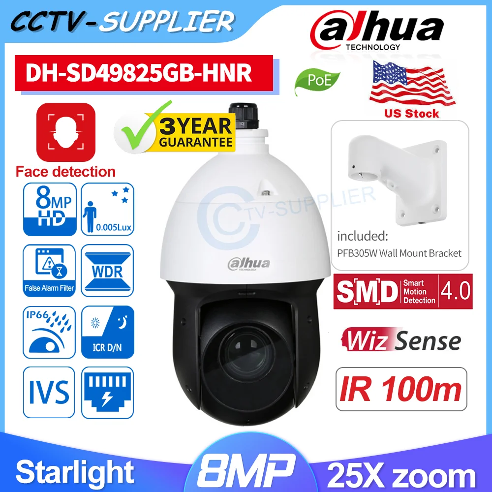Dahua SD49825GB-HNR Wizsense Starlight 8MP PTZ Face Detection Network Speed Dome IR100m 25x optical zoom
Dahua SD49825GB-HNR Wizsense Starlight 8MP PTZ Face Detection Network Speed Dome IR100m 25x optical zoom