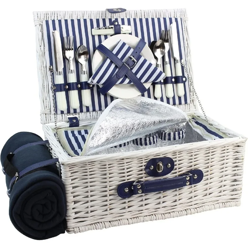 Picnic Basket Willow for 4 Persons, Large Wicker Hamper Set with Big Insulated Cooler Compartment, Fleece Blanket with Waterproo
Picnic Basket Willow for 4 Persons, Large Wicker Hamper Set with Big Insulated Cooler Compartment, Fleece Blanket with Waterproo