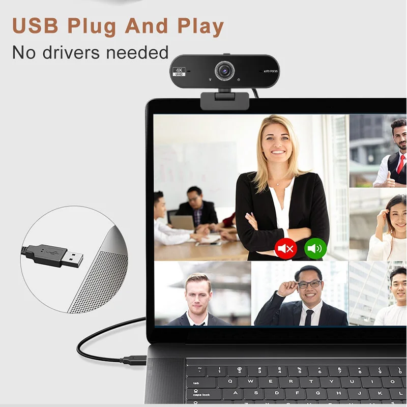 Веб-камера 4K UHD с автофокусом, защитной шторкой и микрофоном с шумоподавлением 360° ° Поворотный зажимной держатель Plug and Play для ПК, Mac, ноутбуков
Веб-камера 4K UHD с автофокусом, защитной шторкой и микрофоном с шумоподавлением 360° ° Поворотный зажимной держатель Plug and Play для ПК, Mac, ноутбуков