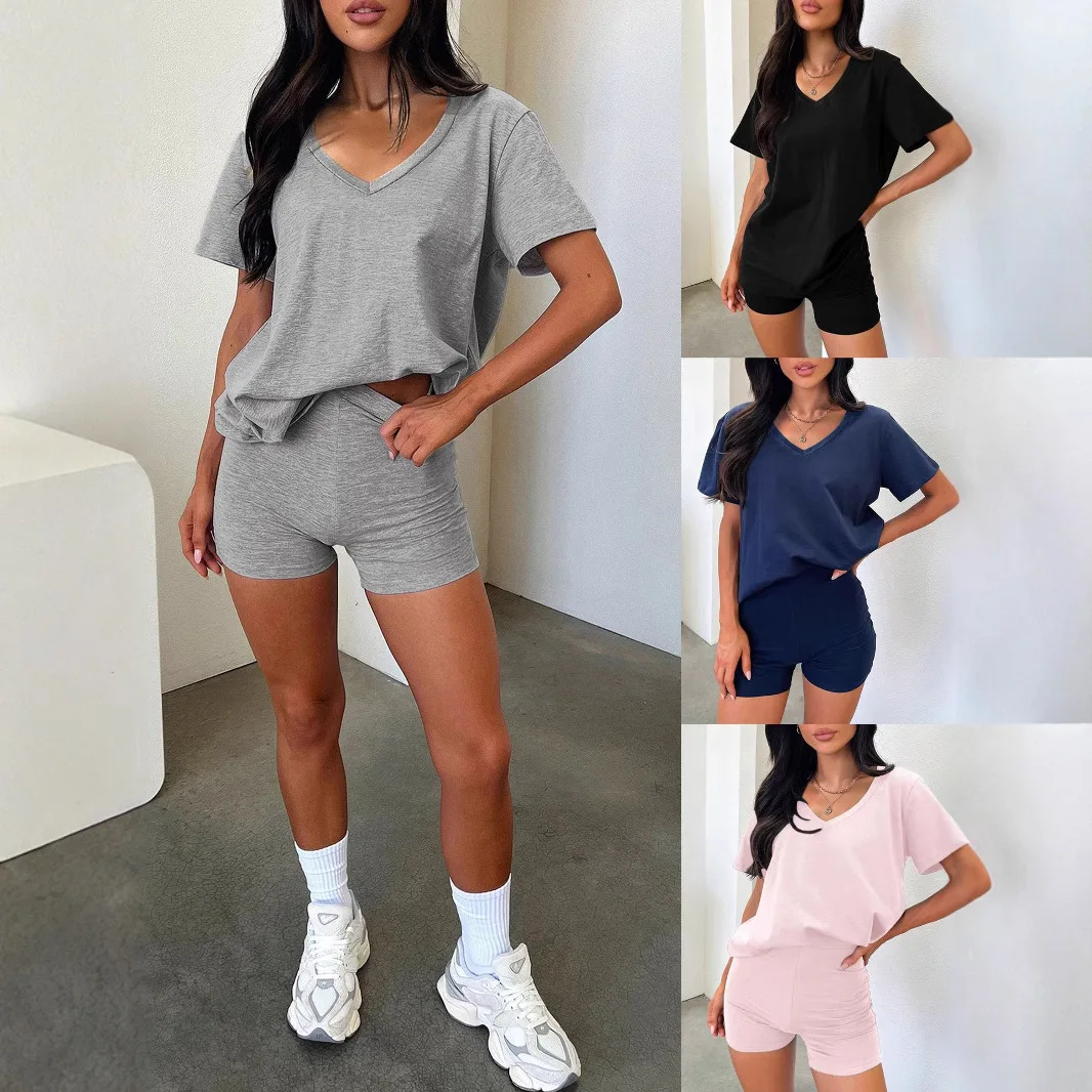 Short-sleeved Spring and Summer New V-neck Casual Temperament Solid Color Fashion Suit for Women
Short-sleeved Spring and Summer New V-neck Casual Temperament Solid Color Fashion Suit for Women