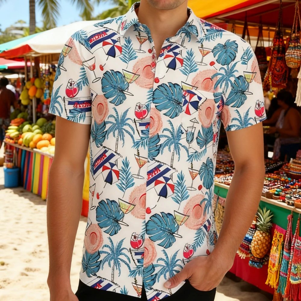 Summer Beige Men's Tropical Vacation Short Sleeve Turn-Down Collar Button-Front Shirt with ALOHA Print Left Chest Pocket
Summer Beige Men's Tropical Vacation Short Sleeve Turn-Down Collar Button-Front Shirt with ALOHA Print Left Chest Pocket