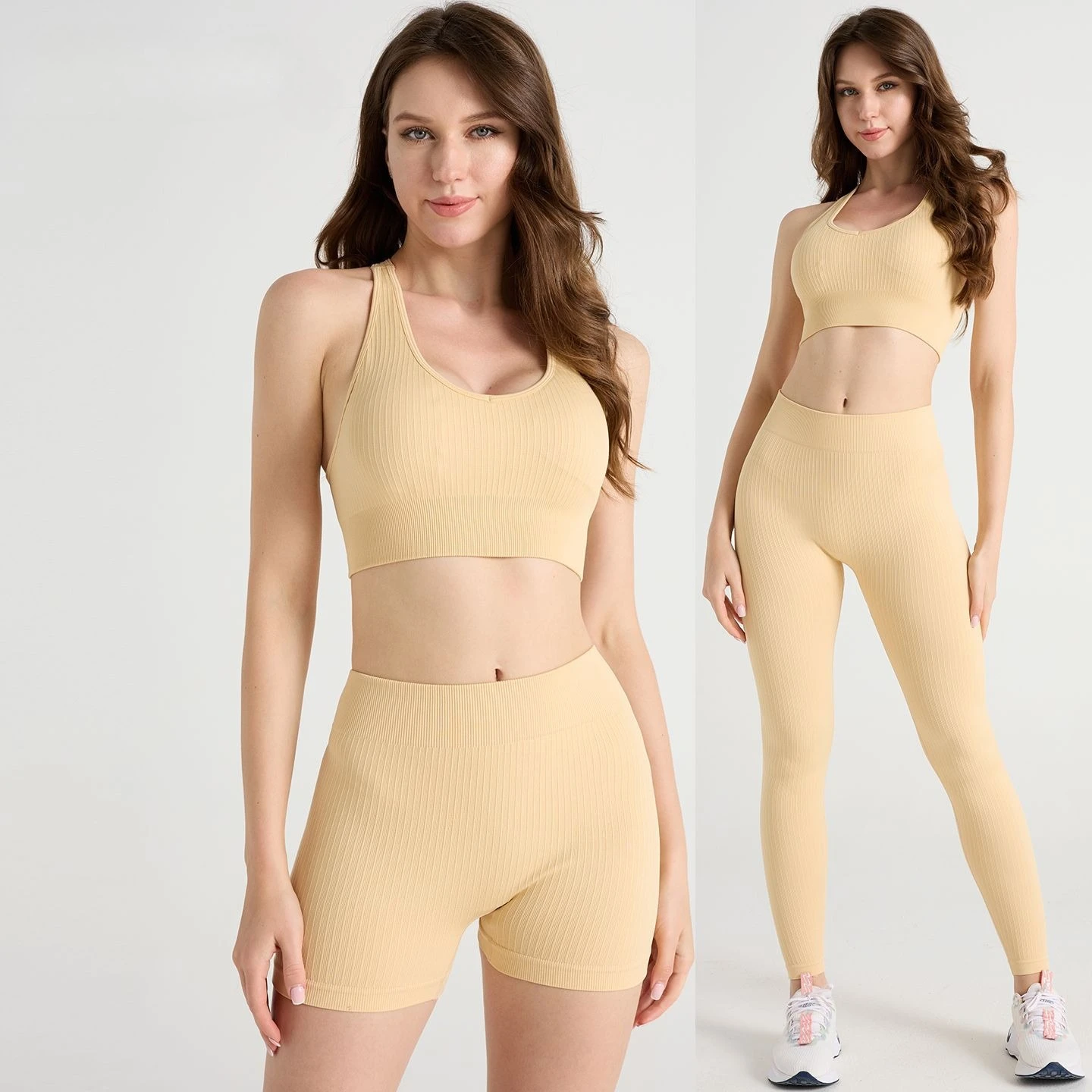 Cross-border threaded yoga clothes, sports suits, high-end women can wear seamless training, quick-drying running
Cross-border threaded yoga clothes, sports suits, high-end women can wear seamless training, quick-drying running