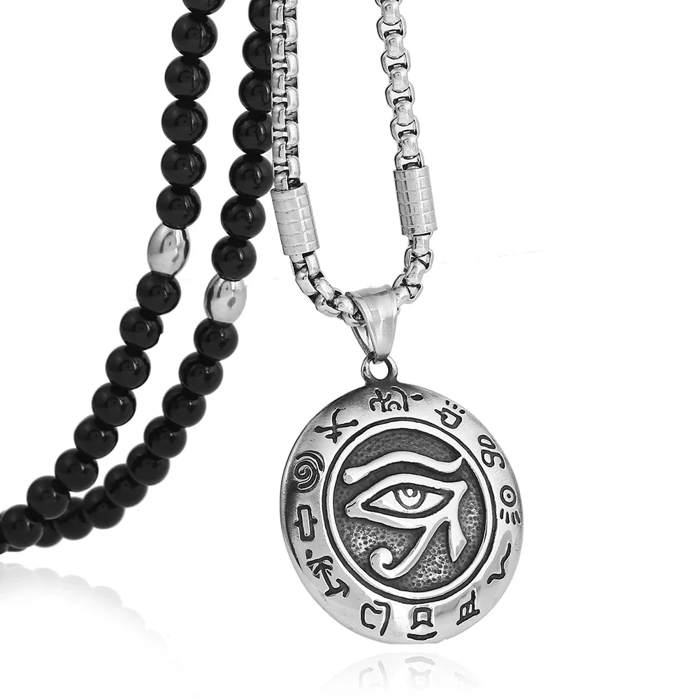 Men's Stainless Steel Eye of Horus Ancient Egypt Pendant Necklace with Black Natural Stone Chain 26" for Men Jewelry
Men's Stainless Steel Eye of Horus Ancient Egypt Pendant Necklace with Black Natural Stone Chain 26" for Men Jewelry