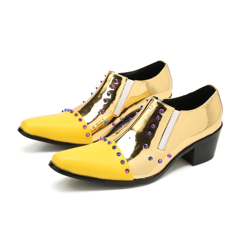 Luxury Handmade Rivets Men's Shoes Pointed Toe Leather Dress Shoes Men Slip on Gold Oxfords for Men Partry/Wedding EU38-47
Luxury Handmade Rivets Men's Shoes Pointed Toe Leather Dress Shoes Men Slip on Gold Oxfords for Men Partry/Wedding EU38-47