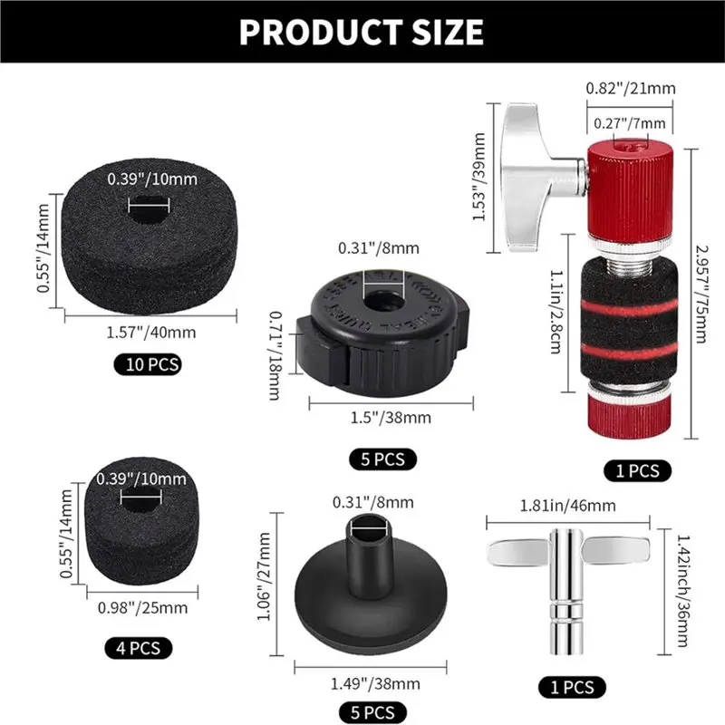 ABHS-Standard Hi-Hat Clutch& Cymbal Stand Felts, 26 PCS Cymbal Replacement Accessories, Plastic Cymbals Nuts
ABHS-Standard Hi-Hat Clutch& Cymbal Stand Felts, 26 PCS Cymbal Replacement Accessories, Plastic Cymbals Nuts