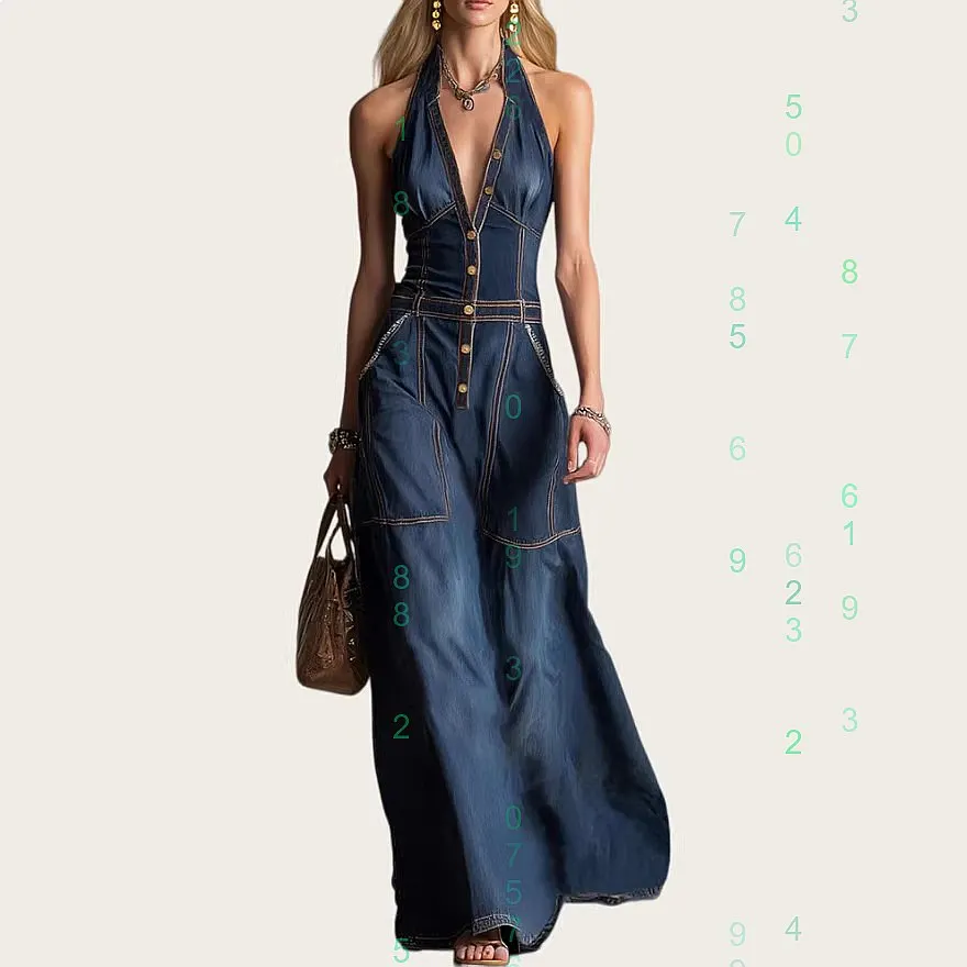 Women's Denim Jumpsuit V Neck Sleeveless Overall Dress with Pockets Spring Summer Matching Set
Women's Denim Jumpsuit V Neck Sleeveless Overall Dress with Pockets Spring Summer Matching Set