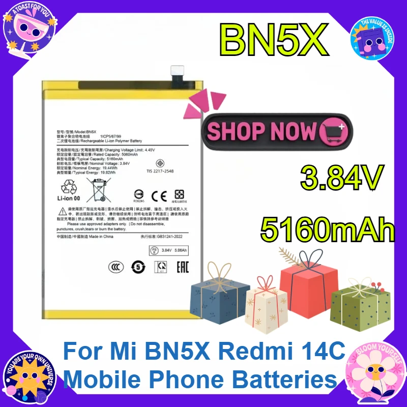 For Mi BN5X Redmi 14C Mobile Phone Batteries New High Quality Battery BN5X 5160mAh+tools
For Mi BN5X Redmi 14C Mobile Phone Batteries New High Quality Battery BN5X 5160mAh+tools