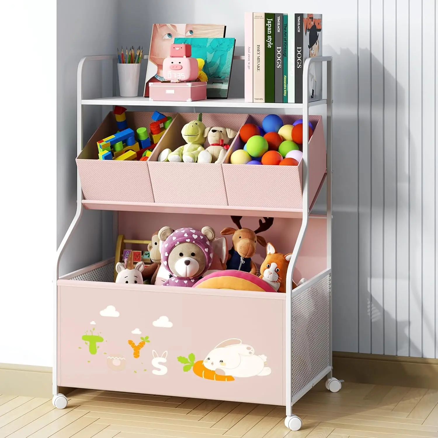3-Tier Toy Storage Organizer with Wheels - Large Kids Toy Box and Bookshelf for Playroom, Pink
3-Tier Toy Storage Organizer with Wheels - Large Kids Toy Box and Bookshelf for Playroom, Pink
