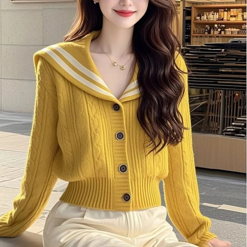 Fashionable Yellow Navy Collar Knitted Sweater Spring Autumn Outerwear Elegant Style Women's Sweater Vest E11469
Fashionable Yellow Navy Collar Knitted Sweater Spring Autumn Outerwear Elegant Style Women's Sweater Vest E11469