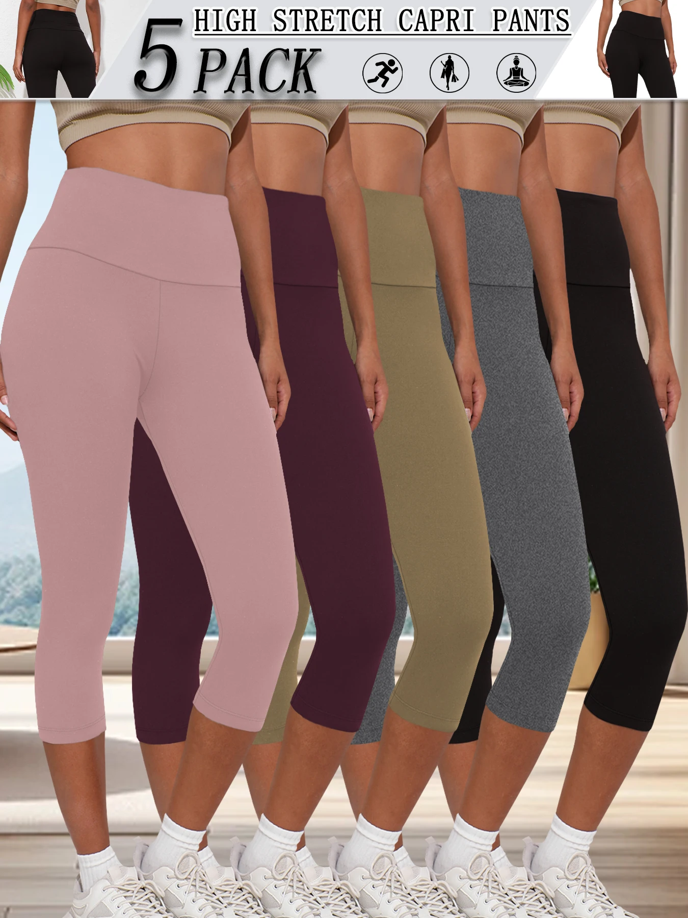 5 Pack Women's High Waisted Capri Pants Super Soft No See Through Workout Yoga Running Athletic Push Up Gym Leggings
5 Pack Women's High Waisted Capri Pants Super Soft No See Through Workout Yoga Running Athletic Push Up Gym Leggings
