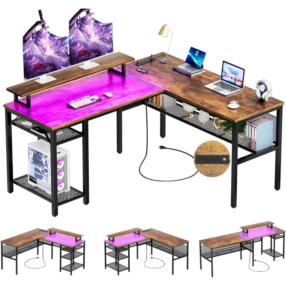 L Shaped Desk, Computer Desk with Power Outlets and Smart LED Light, 55 Inch Office Desk with Monitor Stand Storage Shelf
L Shaped Desk, Computer Desk with Power Outlets and Smart LED Light, 55 Inch Office Desk with Monitor Stand Storage Shelf