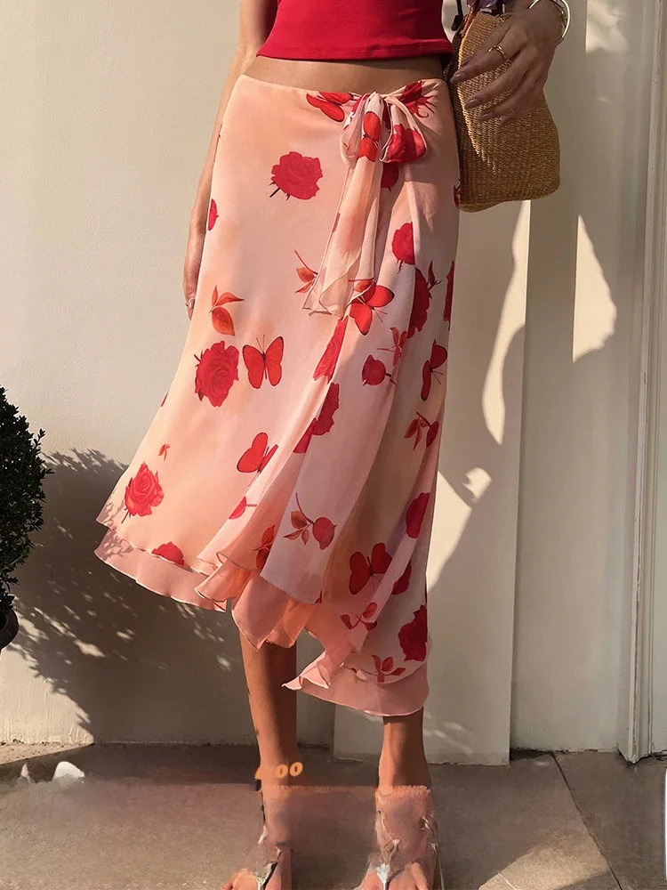 Classic Floral Print Chiffon Skirt Women's Summer Asymmetrical Tie Waist Short Vintage Draping Half-length Skirt
Classic Floral Print Chiffon Skirt Women's Summer Asymmetrical Tie Waist Short Vintage Draping Half-length Skirt