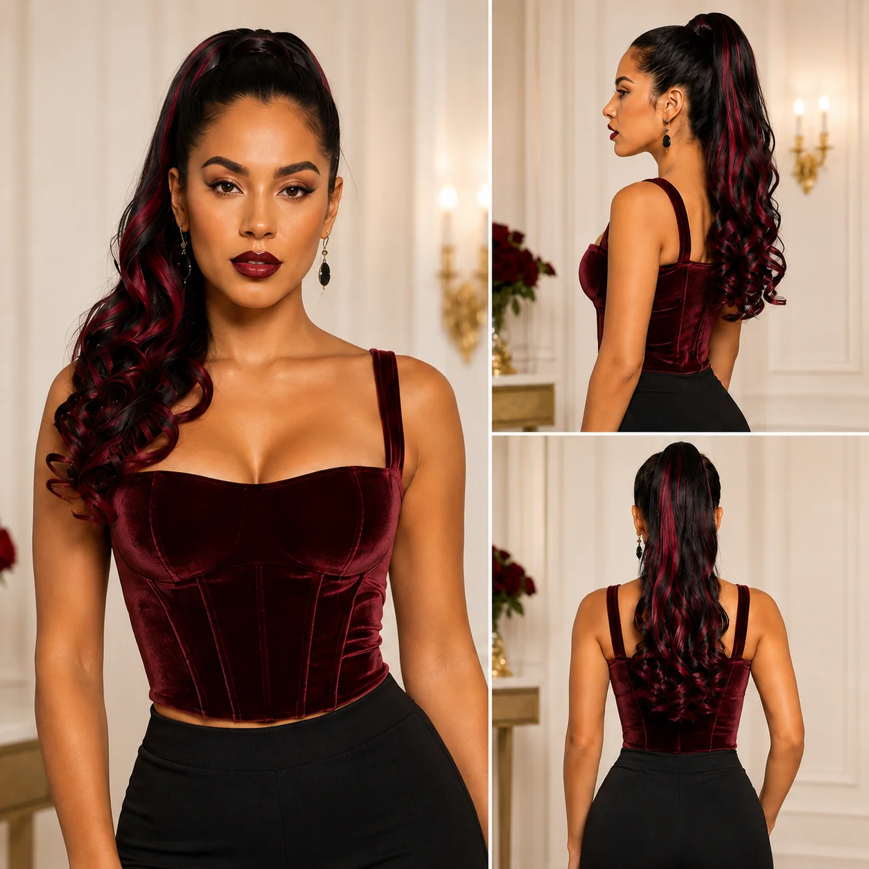 18 Inch Burgundy Highlights Pony Tail Clip in , Lightweight Breathable Spiral Curls | No Bleach Heat Resistant Wrap Around , for Summer Party Date Night Daily Vacation
18 Inch Burgundy Highlights Pony Tail Clip in , Lightweight Breathable Spiral Curls | No Bleach Heat Resistant Wrap Around , for Summer Party Date Night Daily Vacation