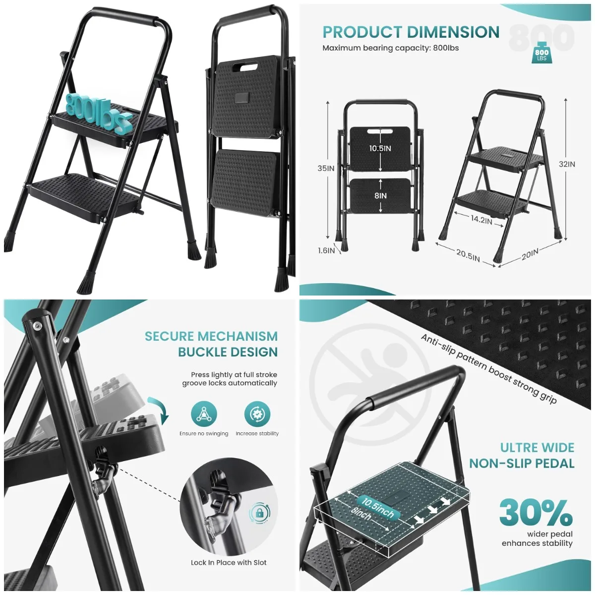 2-ступенчатая складная лестница, грузоподъемность 800 фунтов, противоскользящие и удобные перила, черная
2-ступенчатая складная лестница, грузоподъемность 800 фунтов, противоскользящие и удобные перила, черная