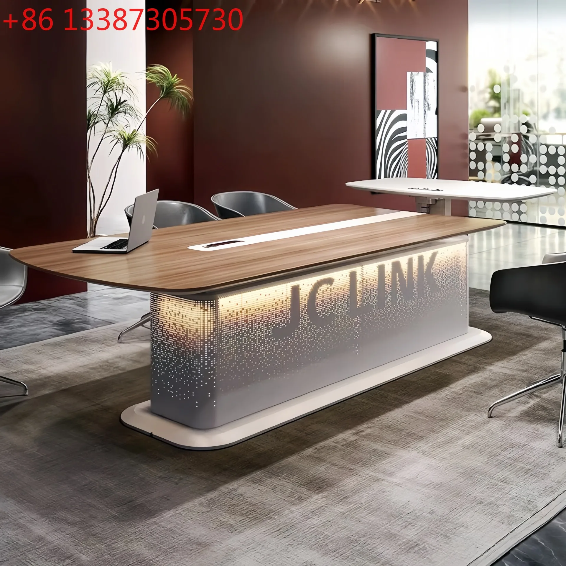 Creative electric lifting desk conference table integrated with LOGO light luxury high sense
Creative electric lifting desk conference table integrated with LOGO light luxury high sense