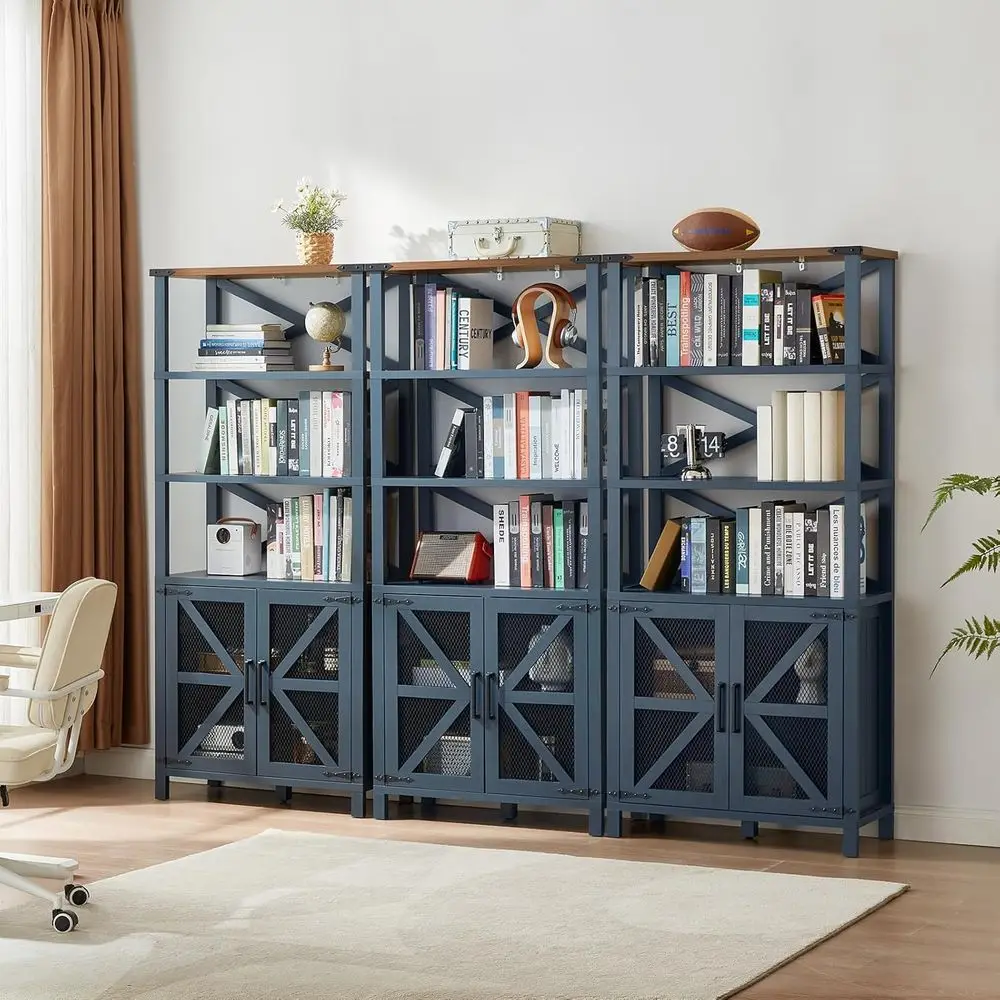 5-Tier 70 Tall Bookcase with Barn Door, Adjustable Shelves, Storage Cabinet for Living Room, Kitchen, Blue (Set of 3)
5-Tier 70 Tall Bookcase with Barn Door, Adjustable Shelves, Storage Cabinet for Living Room, Kitchen, Blue (Set of 3)