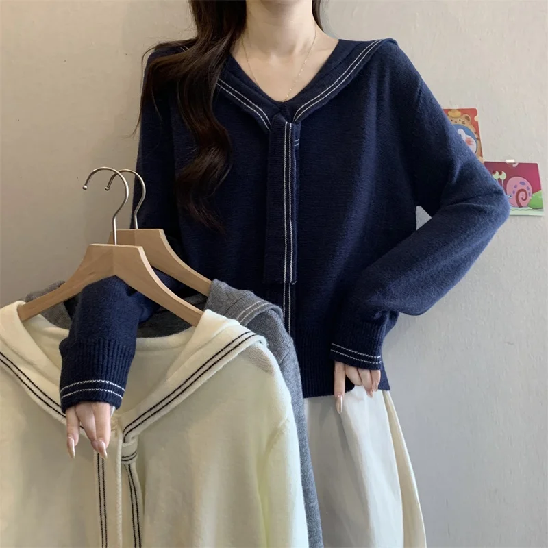 Autumn New Sle Women's Knitted Sweater Long Sve ort Navy Collar Outerwear Trendy College Sle Thi Cotton Sweet Sle
Autumn New Sle Women's Knitted Sweater Long Sve ort Navy Collar Outerwear Trendy College Sle Thi Cotton Sweet Sle