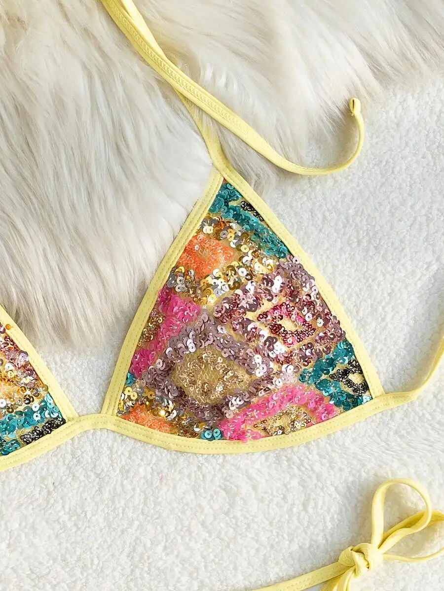 Sequin Triangle Bikini Swimsuit For Women Summer Beach Vacation Outfit
Sequin Triangle Bikini Swimsuit For Women Summer Beach Vacation Outfit