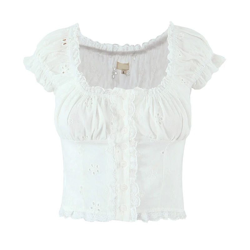 Sweet White Crop Shirt Women Fashion Hollow Out Embroidery Floral Summer Blouse Front Button Short Sleeve O Neck Cotton Tops
Sweet White Crop Shirt Women Fashion Hollow Out Embroidery Floral Summer Blouse Front Button Short Sleeve O Neck Cotton Tops