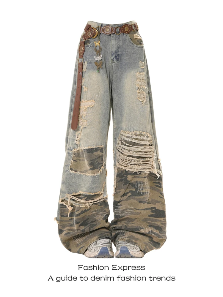 Retro High Street Women's Camouflage Wide Leg Jeans American Sle Torn Loose Slimming Long Pants Casual High Waist Denim
Retro High Street Women's Camouflage Wide Leg Jeans American Sle Torn Loose Slimming Long Pants Casual High Waist Denim