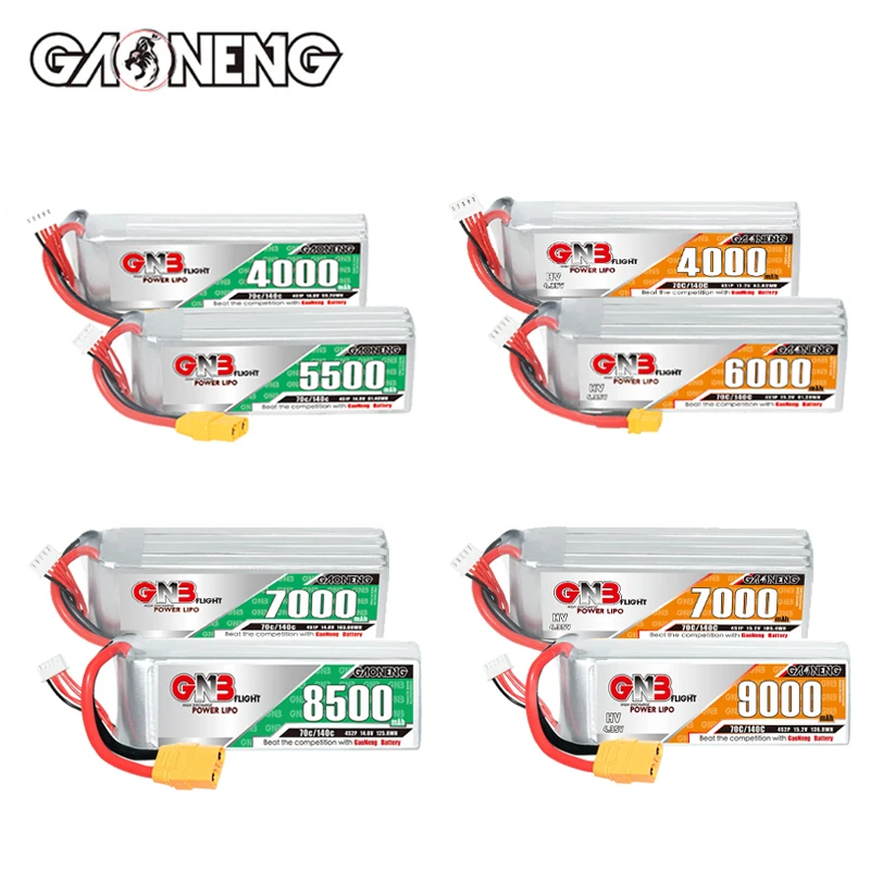 GNB 4S Lipo Battery 14.8V 15.2V 4000/4500/5500/6000/7000/7500/8000/8500/9000mAh With XT60 XT90 for UAV FPV Helicopter Airplane
GNB 4S Lipo Battery 14.8V 15.2V 4000/4500/5500/6000/7000/7500/8000/8500/9000mAh With XT60 XT90 for UAV FPV Helicopter Airplane