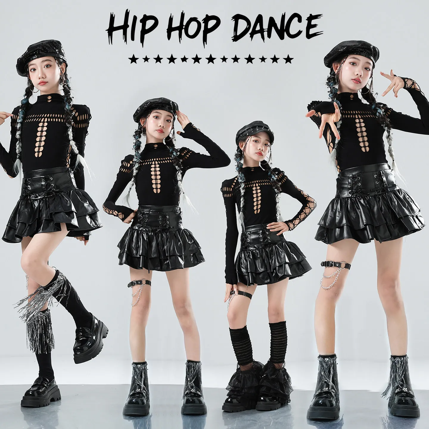 Комплекты одежды для девочек в стиле K-pop: черный укороченный топ, кожаные многоярусные юбки, детская одежда для хип-хопа и джаза, уличная одежда для девочек, костюм для девичьей группы
Комплекты одежды для девочек в стиле K-pop: черный укороченный топ, кожаные многоярусные юбки, детская одежда для хип-хопа и джаза, уличная одежда для девочек, костюм для девичьей группы