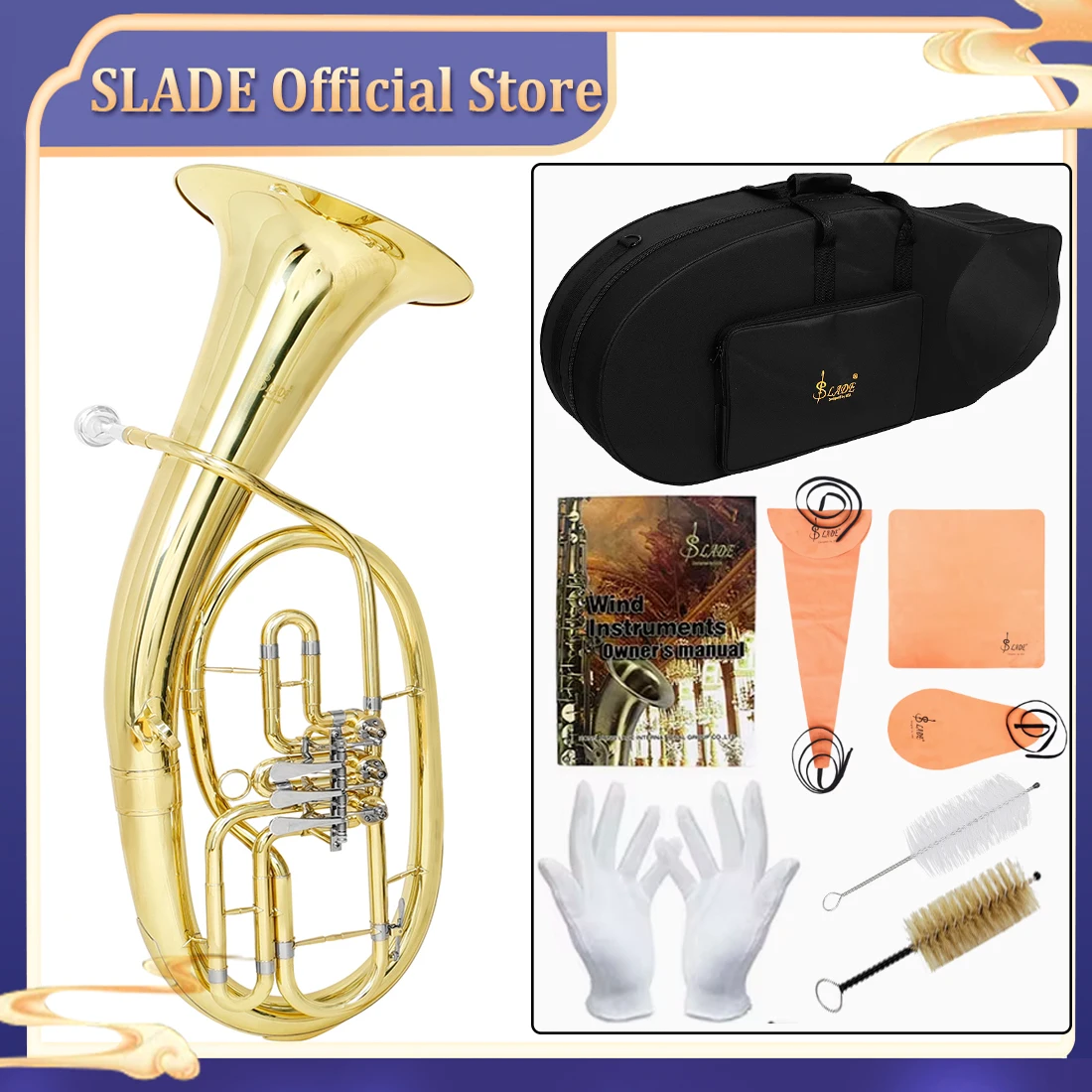 SLADE Gold 3 Flat Keys Tenor Horn Brass Body 3 Key Flat Key Horn Brass Instrument with Case Gloves Straps Parts
SLADE Gold 3 Flat Keys Tenor Horn Brass Body 3 Key Flat Key Horn Brass Instrument with Case Gloves Straps Parts