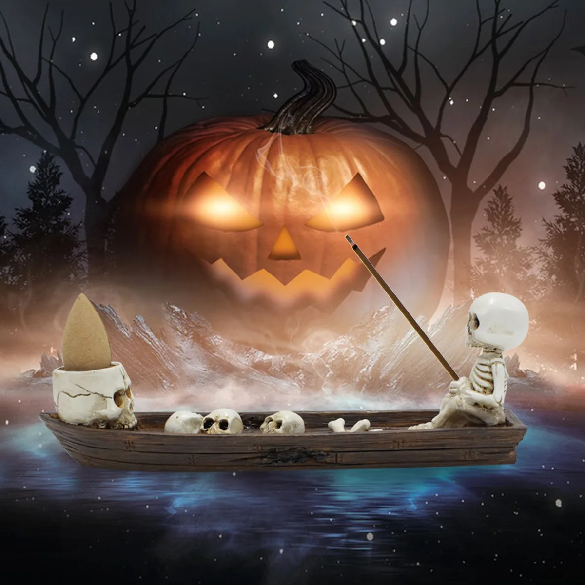 Gothic Skull Ship Incense Holder - Resin Carving with Sandalwood for Halloween
Gothic Skull Ship Incense Holder - Resin Carving with Sandalwood for Halloween